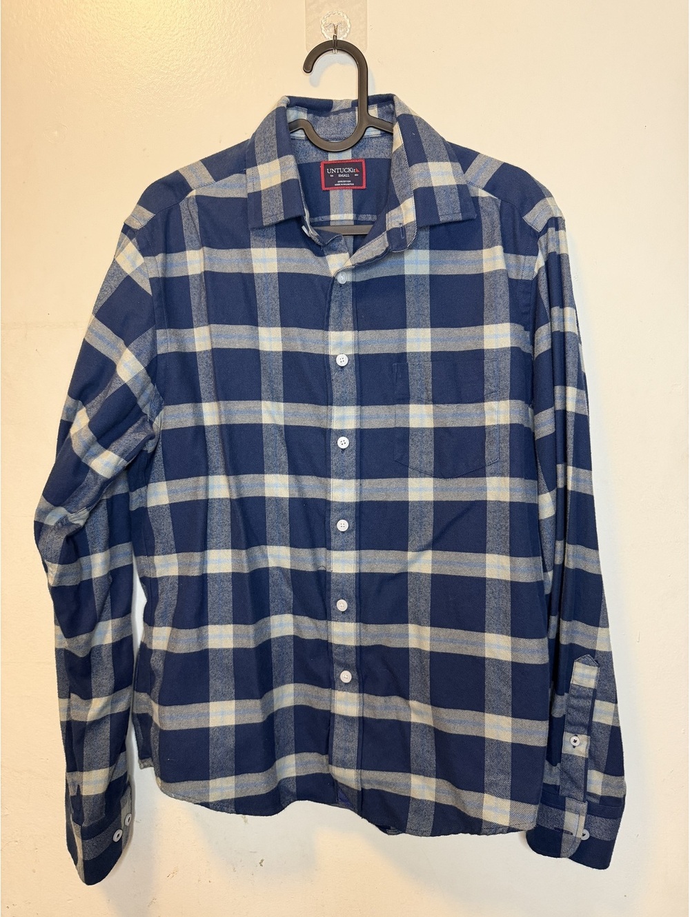 UNTUCKit Men's Vougeot Flannel Long Sleeve Button-Up Shirt Blue Plaid Size SM